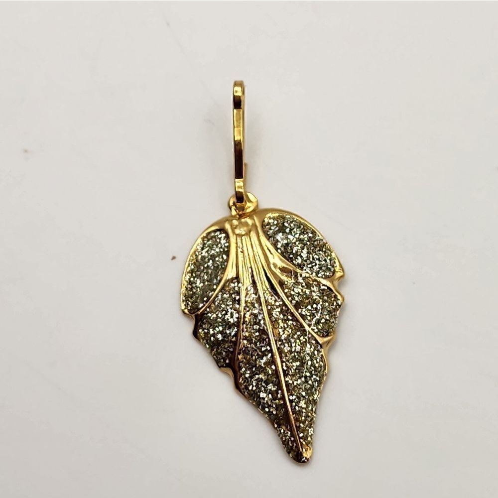 Vintage Diamond Dust Leaf Gold Tone Pendant